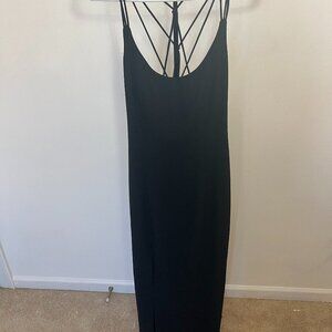 Tempo Paris Black Maxi Dress Size 6 Strappy Back Slit Evening Gown